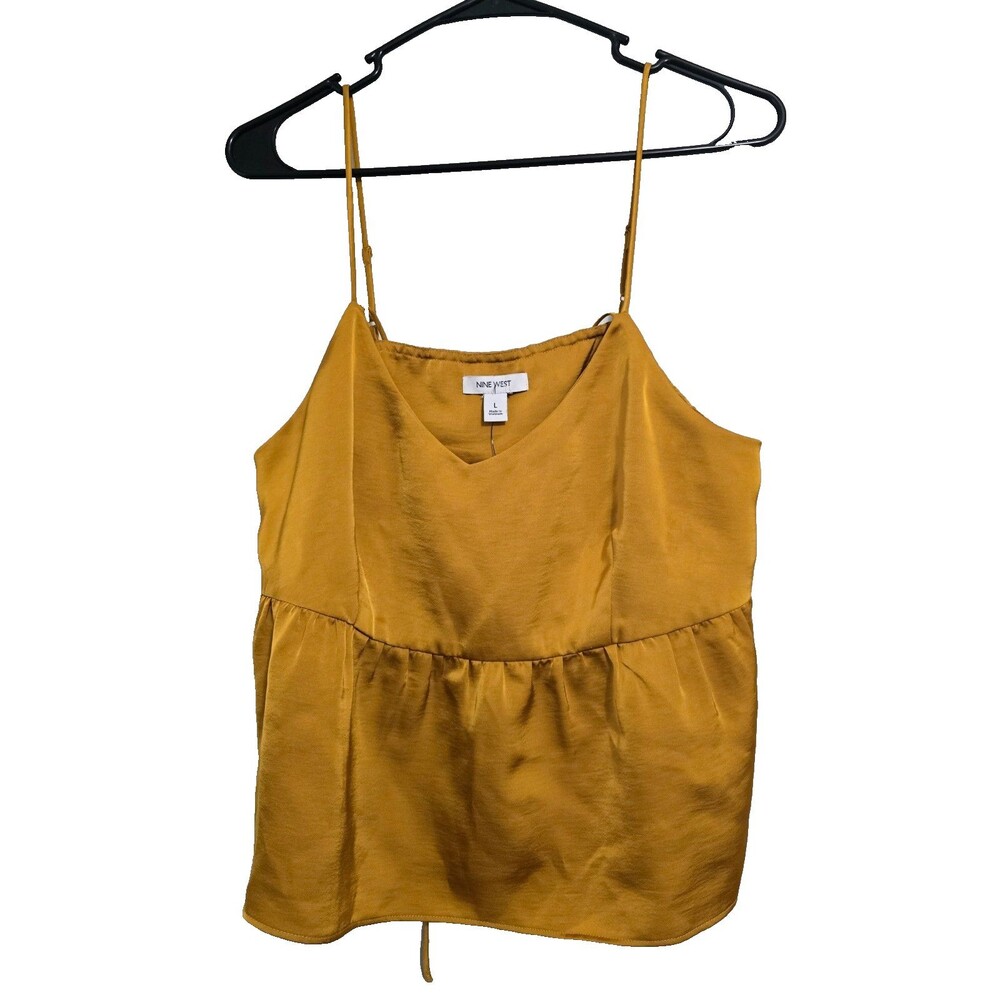 Nine West Large Mustard Yellow Satin Cami Tank Top Adjustable Straps NWT